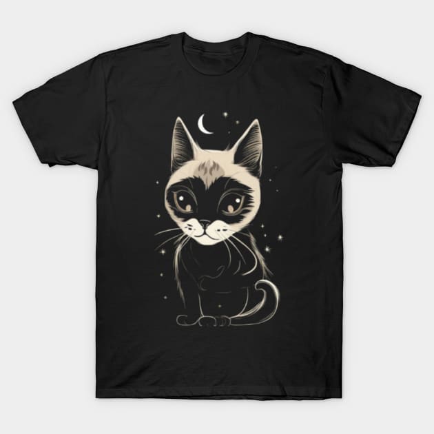 Midnight Magic: Celestial Cat T-Shirt T-Shirt by MAT JAARAK